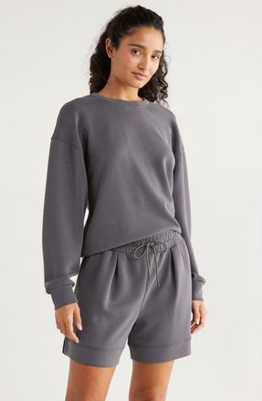 Zella Ultrasoft Boxy Crew Sweatshirt in Grey Forged at Nordstrom, Size X-Small