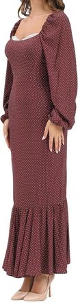 Mar De Margaritas Long Red Dress With Puff Sleeves And Lace Trim