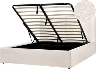 Beliani Cama Con Almacenaje Somier De Listones Dormitorio Moderno Boucl&eacute; Blanco Crema 160 X 200 Cm Moissac