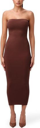 Naked Wardrobe Body-Con Midi Tube Dress in Chocolate at Nordstrom, Size X-Large