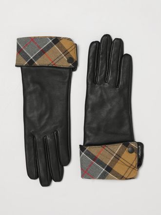 Barbour Guanti in pelle nera da donna con risvolto e chiusura a bottone