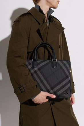Burberry Grid Briefcase, Mens, Grey