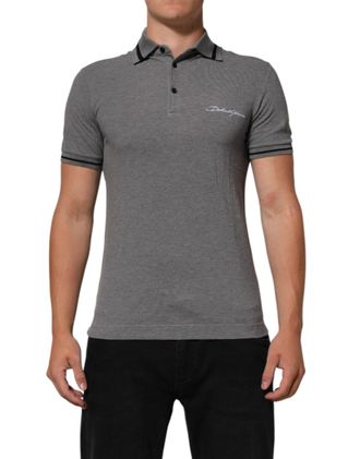 Dolce & Gabbana Mens Logo-Embroidered Cotton Polo Gray
