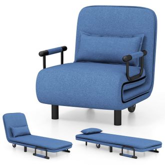 Costway Costway Single Folding Sofa Bed Chair Modern Fabric Sleep Function Holder-Blue in Blue
