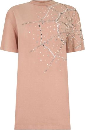Philipp Plein T-Shirt Jurk Spiderweb Strass - Dames - Korte kleedjes - Roze - S - Katoen - Kleedjes