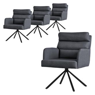 ML Design Ml-design - 4x Sillas De Comedor Giratoria, Antracita Asiento De Cocina Con Respaldo Extra&iacute;ble Y Reposabrazos Dise&ntilde;o Ergon&oacute;mico Mueble Tapizado Con Fu