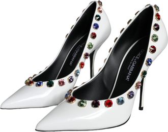 Dolce & Gabbana Womens Multicolor Crystal-Embellished Pump White Calf Leather