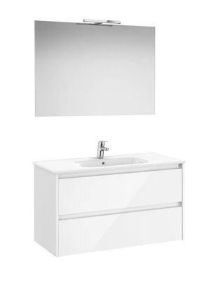 Roca Mueble Lavabo 1000mm Tenet 2 Cajones + Espejo Y Aplique Led Blanco Brillo