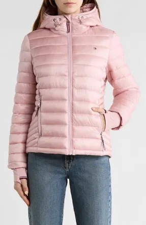 Tommy Hilfiger Zip Hooded Packable Puffer Jacket in Blush at Nordstrom Rack, Size X-Large