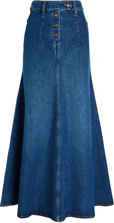 A.W.A.K.E Mode Cut-out Flared Denim Midi Skirt - Blue - 38 (UK10 / S)