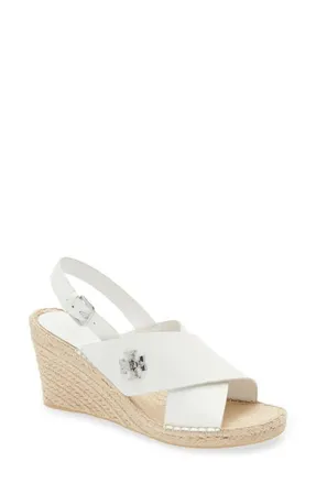 Tory Burch Turnlock Espadrille Slingback Platform Wedge Sandal in White at Nordstrom, Size 10.5