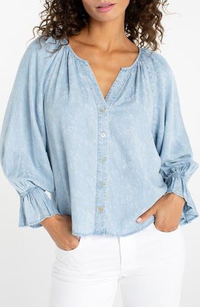 Liverpool L.A. Shirred Chambray Button-up Top in Rose Ice at Nordstrom, Size X-Small