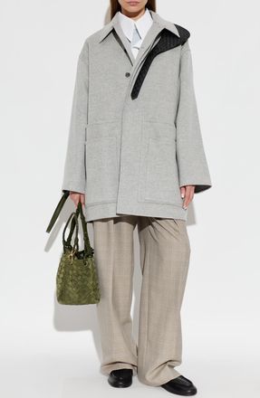 Bottega Veneta Wool Coat With Pockets, Womens, Grey