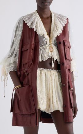 Chloé Sleeveless Leather Utility Coat in Faded Mahogany at Nordstrom, Size 10 Us