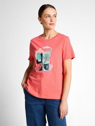 Tom Tailor T-Shirt TOM TAILOR, Damen, Gr. XXL, soft coral pink, Single Jersey, Obermaterial: 100% Baumwolle, bedruckt, regular fit normal, Rundhals, gerader Absc