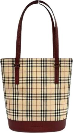 Burberry Pre-owned Leren Tote Bag - Dames - Vintage Schoudertas - Beige - ONE Size - Leer - Vintage
