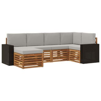 vidaXL Conjunto De Sof&aacute; Seccional Con Coj&iacute;n 6 Pcs Natural Y Gris Claro Vidaxl