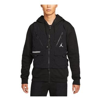 Nike Jordan Air Jordan Multiple Pockets Solid Color Logo Detachable Fleece Lined Hooded Jacket Black DC9582-010