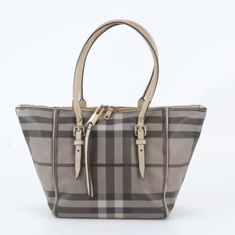 Burberry Beige Leather Coated Canvas Handbag Shoulder Bag Tote Bag (Pre-Owned)