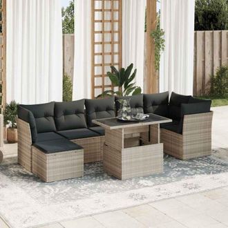 vidaXL Vidaxl - Set De Sof&aacute;s De Jard&iacute;n 8 Pzas Y Cojines Rat&aacute;n Sint&eacute;tico Gris