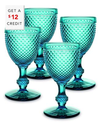 Vista Alegre Bicos Set Of 4 Blue Water Goblets With $12 Credit