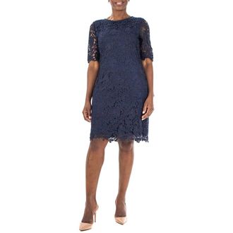 Nina Leonard Jewel Neck Lace Dress in Navy at Nordstrom Rack, Size Medium