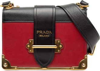 Prada Pre-owned Womens Saffiano Trimmed City Calf Cahier Crossbody - Brown Leather - One Size