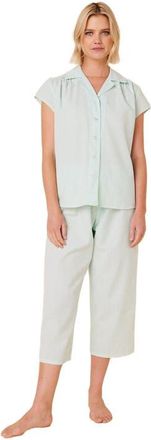 The Cats Pajamas Cotton Seersucker Capri Set in Mint Stripe at Nordstrom, Size X-Small