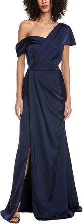 Rene Ruiz Asymmetric Off-Shoulder Crepe Gown
