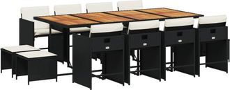 vidaXL Set Comedor De Jard&iacute;n Con Cojines 13 Pzas Rat&aacute;n Sint&eacute;tico Negro Vidaxl