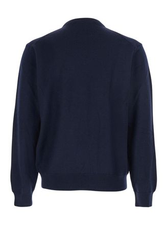 Maison Kitsun&eacute; Fox-Patch Merino Wool Sweater - Navy