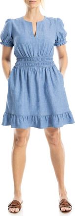 Max Studio Puff Sleeve Fit & Flare Dress in Heather Chambray at Nordstrom Rack, Size X-Small
