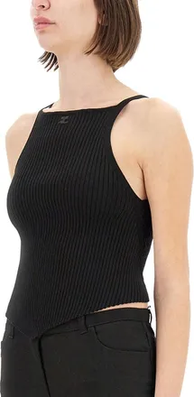 Courr&egrave;ges Ribbed Viscose Tank Top - Black