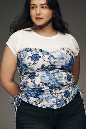 Maeve Ruched Corset Short-Sleeve Top