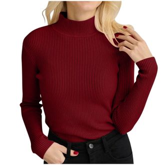 Generic 2025 Sweater Womens Ribbed Pullover One Size Turtleneck Pullover Elegant Knitted Long Sleeve Tops Slim Fit Long Sleeve Shirt Winter Sweater (One Size)