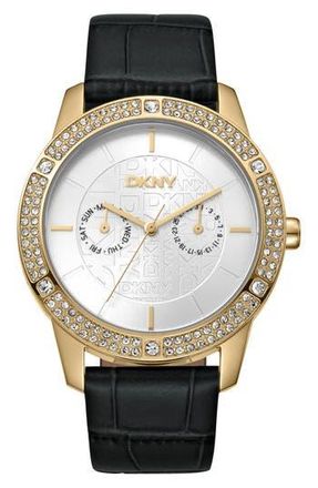 Gevril Group Crystal Bezel Leather Strap Watch in Black at Nordstrom Rack