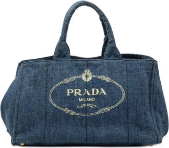 Prada Blue Denim Handbag Tote Bag (Pre-Owned)
