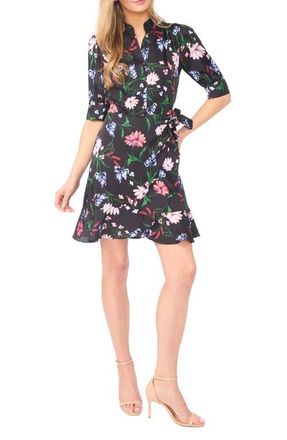 CeCe by Cynthia Steffe Floral Print Wrap Dress in Rich Black at Nordstrom, Size Xx-Small