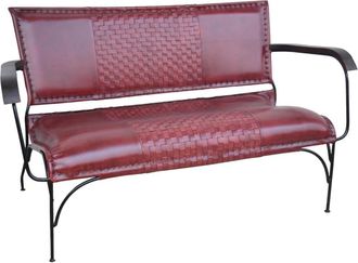 Wanderlust Deco Banco de metal y piel marr&oacute;n 112x62x75