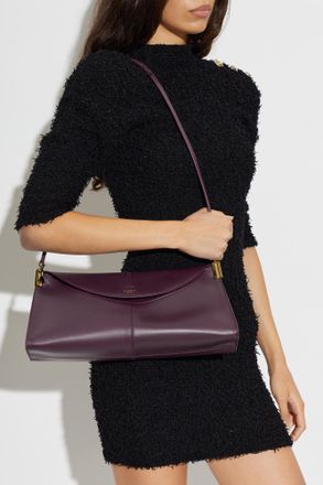 Balmain 64-83 Medium Leather Bag With Logo, Womens, Purple