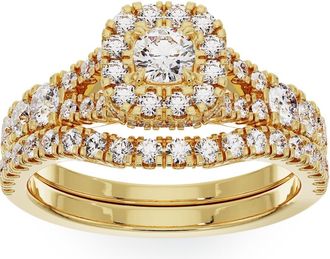 Pompeii3 1 1/4Ct Lab Grown Diamond Engagement Wedding Ring Set in White or Yellow Gold