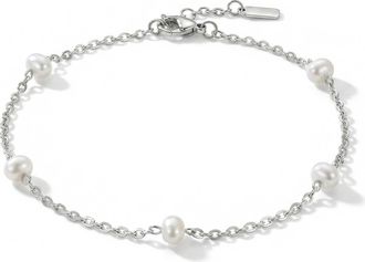 Pompeii3 Max Anklet Silver Plated 9.5 5mm Freshwater Pearls Lobster Clasp