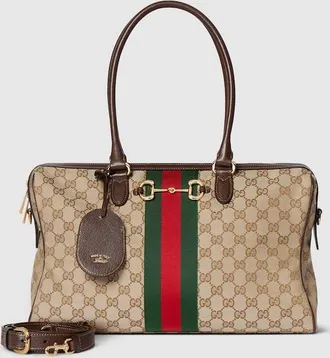 Gucci Borsetto Large Boston Bag, Beige, GG Canvas