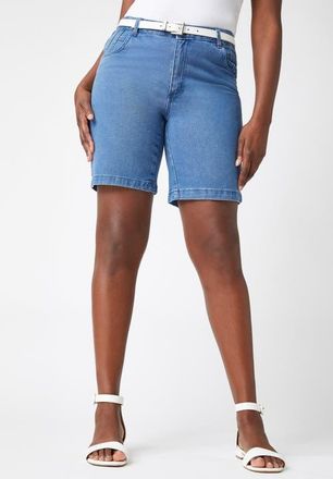 Jessica London Classic Cotton Denim Shorts in Indigo at Nordstrom, Size 24
