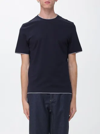 Brunello Cucinelli T-shirt girocollo in cotone con profili a contrasto