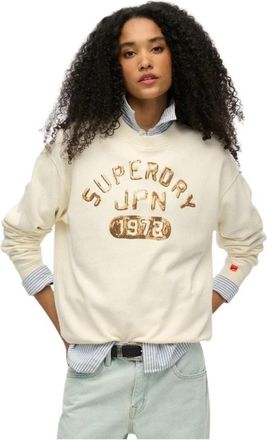 Superdry Embellished Varsity Loose Crew - Dames - Sweatshirts - Beige - M - Katoen - Hoodies & sweatvesten