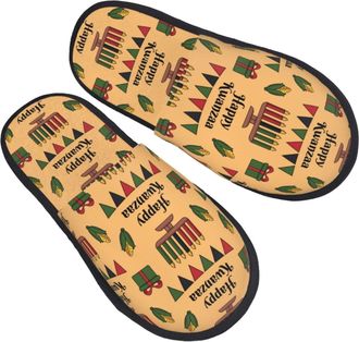 Generic Hotel Slippers Happy Kwanzaa African American Heritage Festival Cozy Camping Slippers Warm Anti-Slide Slipper For Travel Guest Room Women L