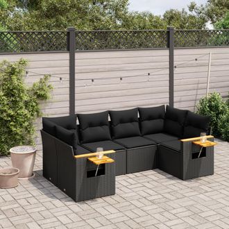 vidaXL Vidaxl - Set De Sof&aacute;s De Jard&iacute;n 6 Piezas Y Cojines Rat&aacute;n Sint&eacute;tico Negro