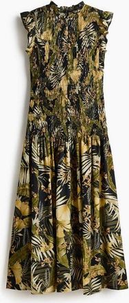 H&M Smocked Midi Dress in Black/floral at Nordstrom, Size X-Small