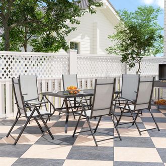 OUTSUNNY 7 PCs Garden Dining Set, Folding Chairs & Metal Top Table, Grey
